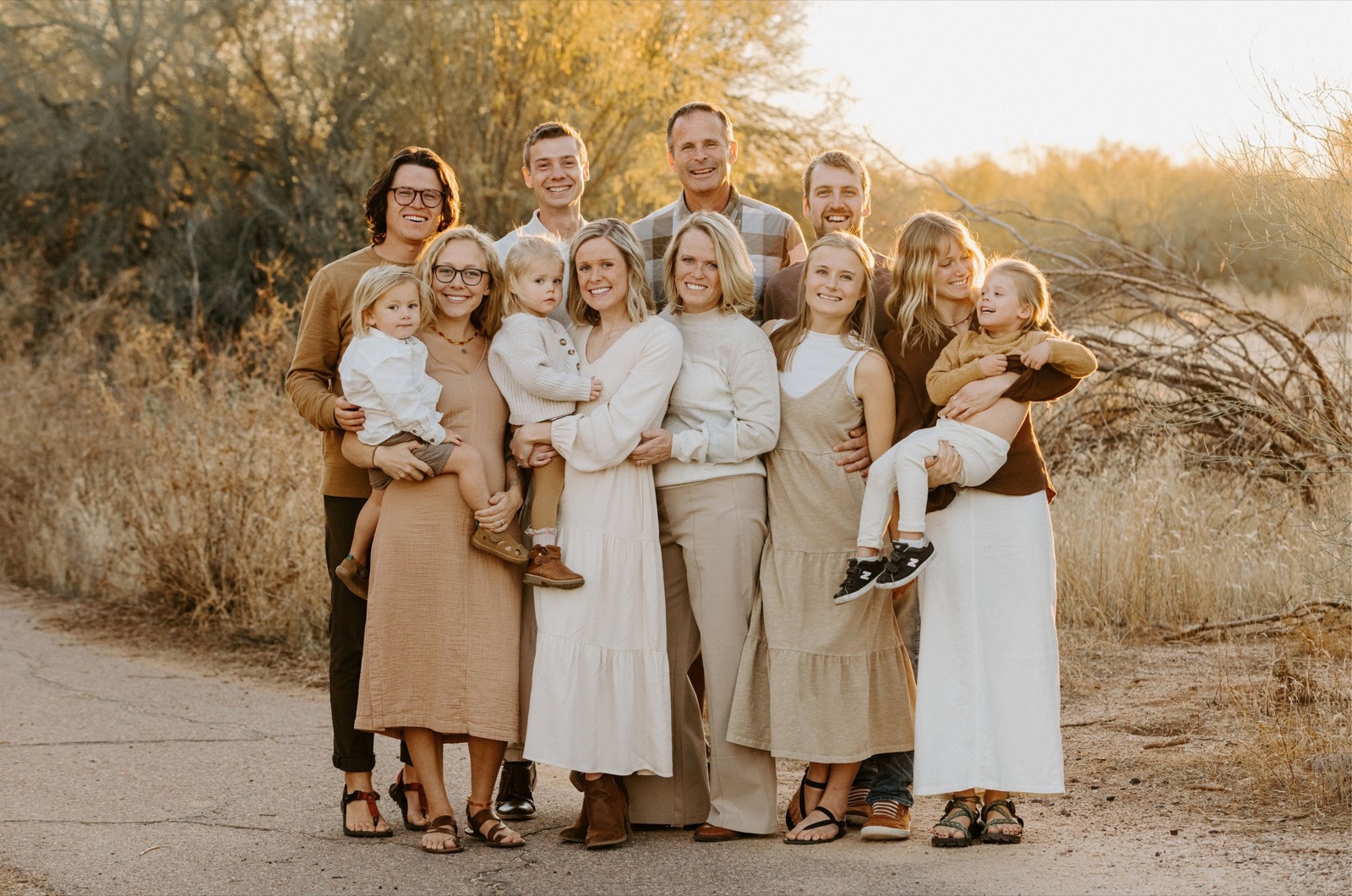 The New Life Conversions family at golden hour in the Arizona desert