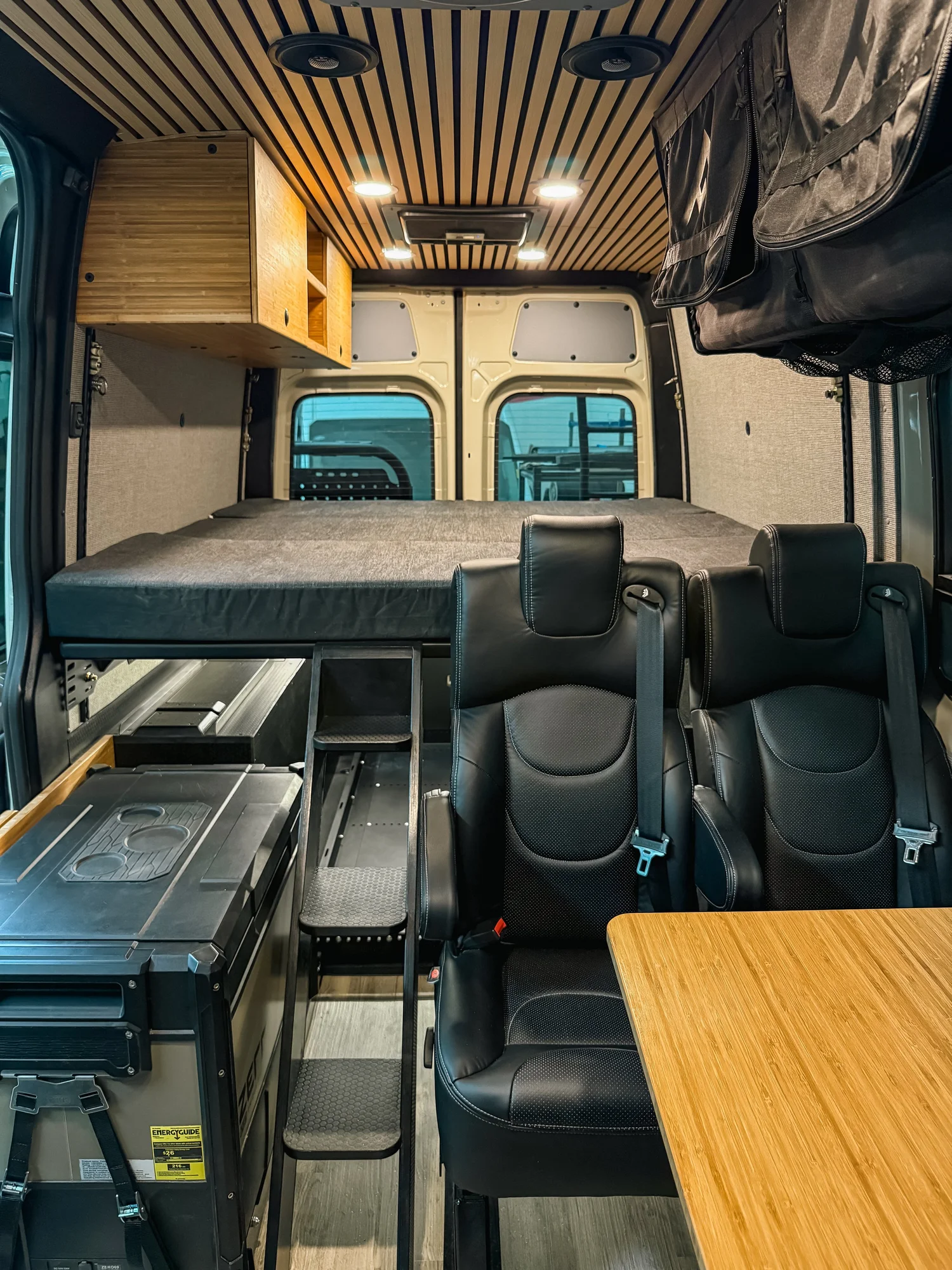 Exterior-ready storage keeps frequently used gear close at hand.