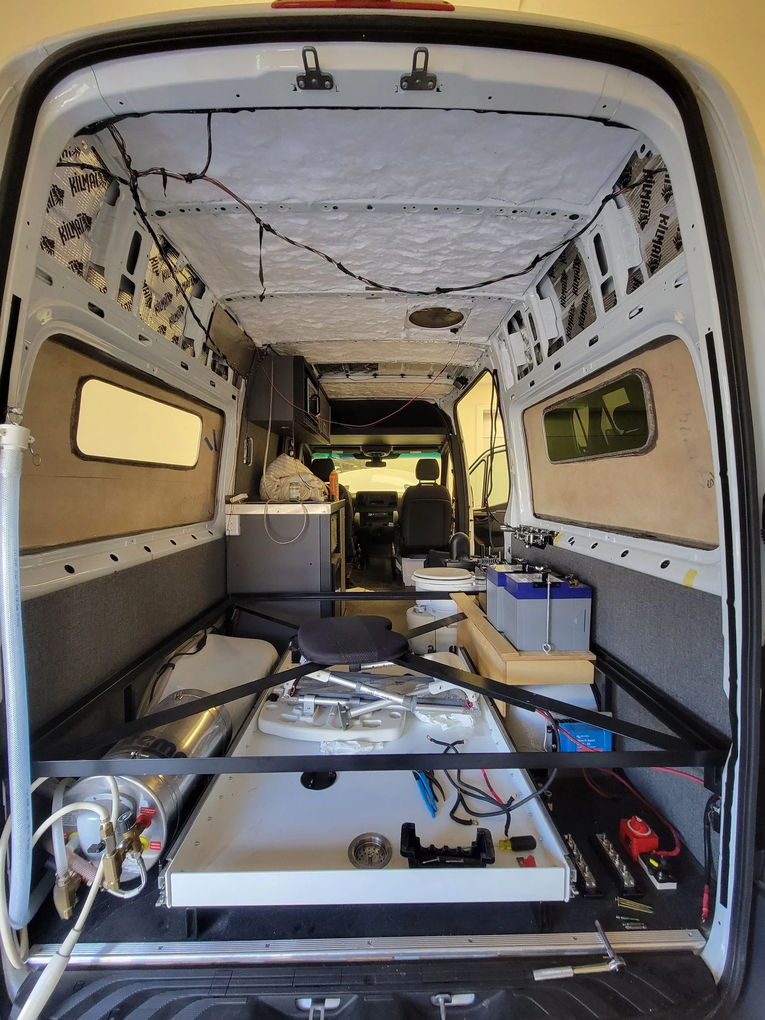 Electrical and battery upgrades installed inside The Falcon camper van