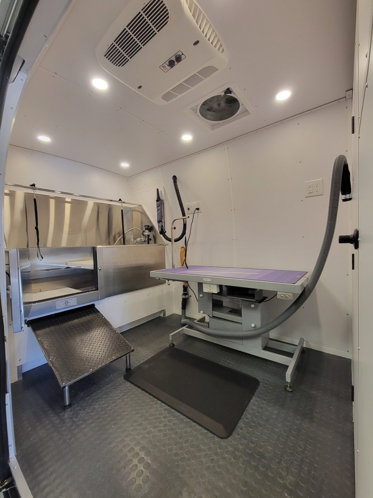 Mobile pet grooming business van interior