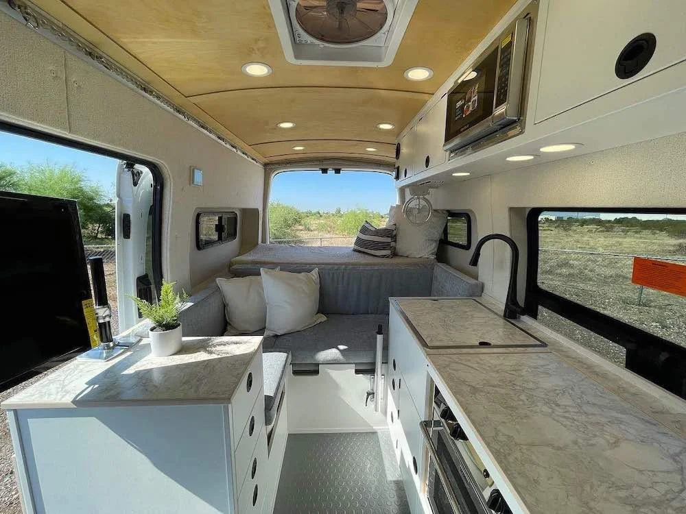 The Mountaineer's completed interior and integrated utility cabinetry