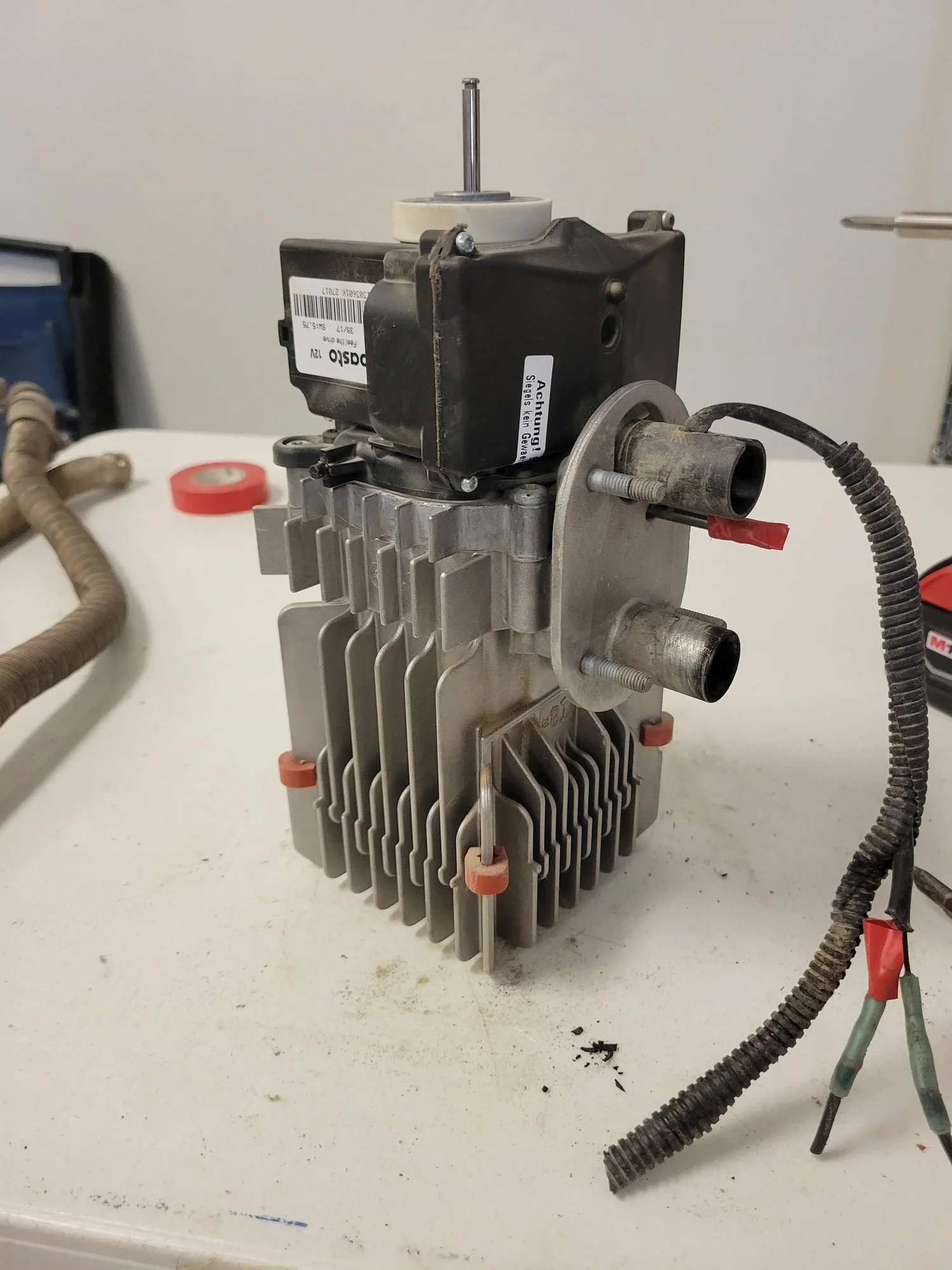 Webasto heater component on a service bench